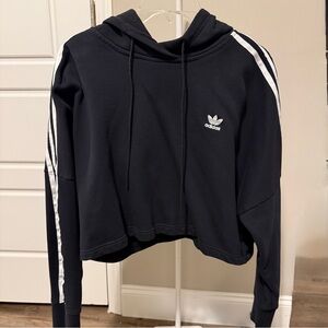 Adidas Crop Top Hoodie with White Stripes, Size M, EUC
